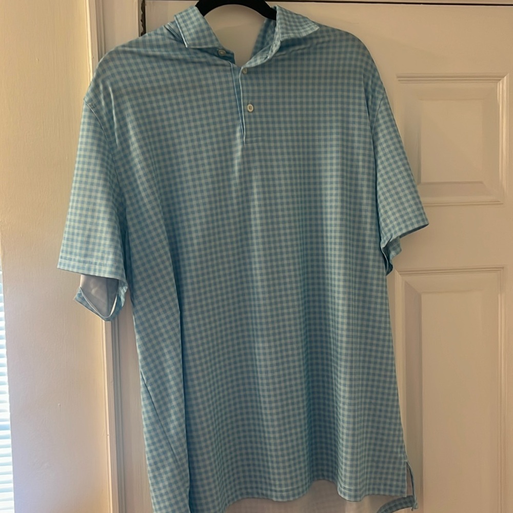 Men’s southern tide blue gingham performance golf shirt